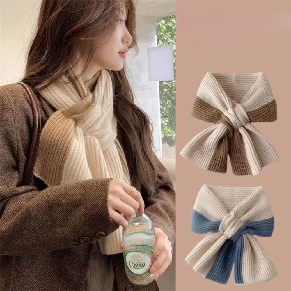 Warm Wrap Women Cross Scarf Contrast Color Cashmere Korean Style Scarf Luxury Brand Apparel Accessories