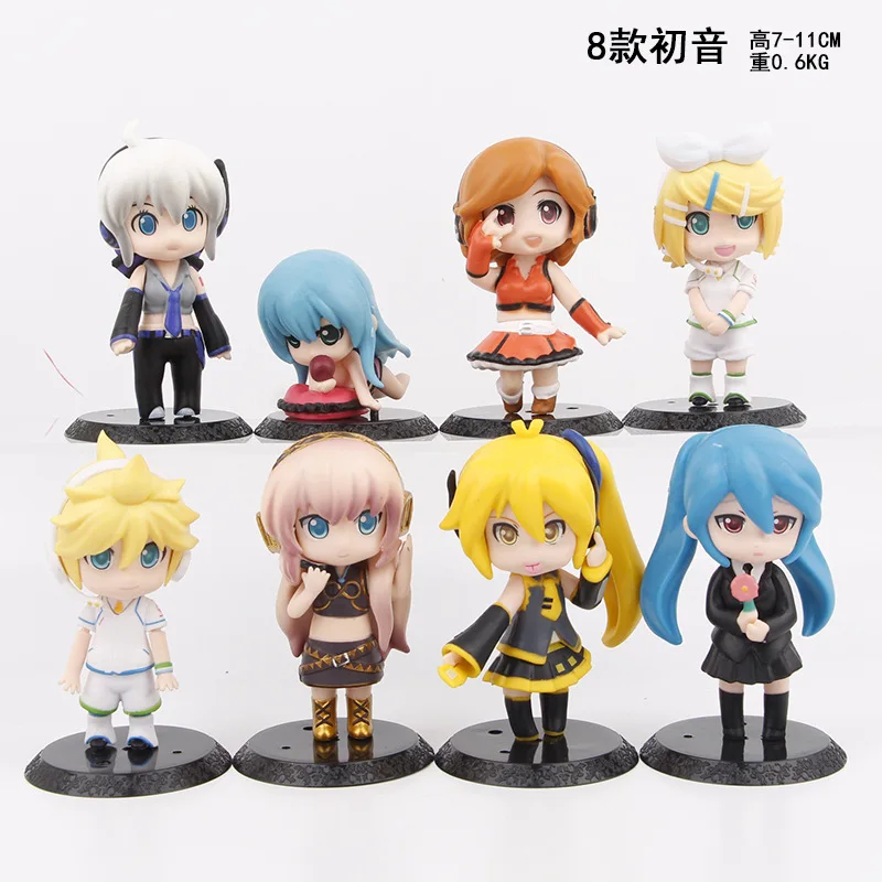 8PCS Hatsune Miku Anime Action Figures Rin Len Kaito PVC Singer Model Ornament Toys For Kids Birthday Gift