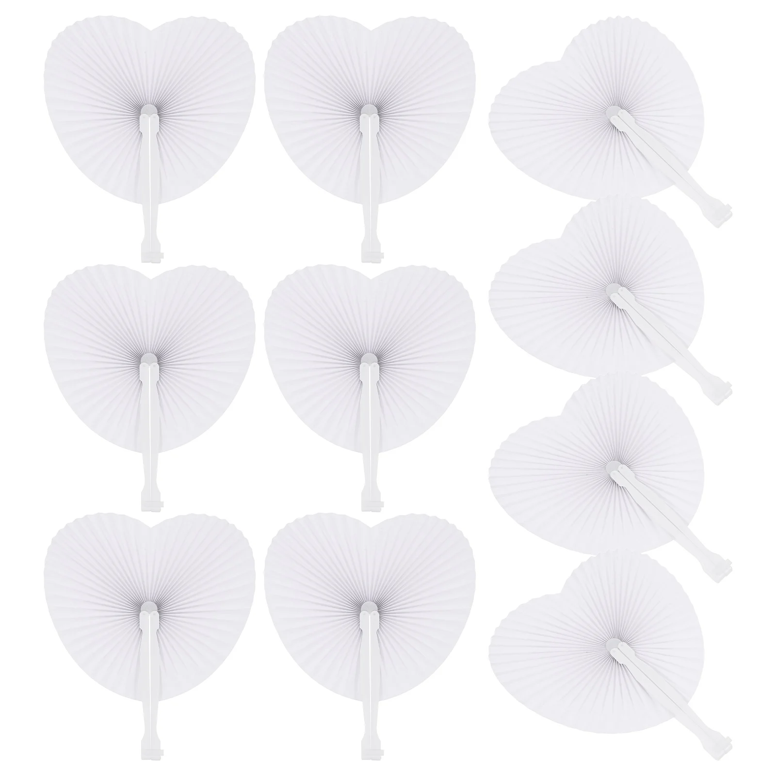 

48pcs Heart Shaped Paper Pure White Wedding Party Favors Folding Fans Hand Held Portable DIY Blank Fans Bride