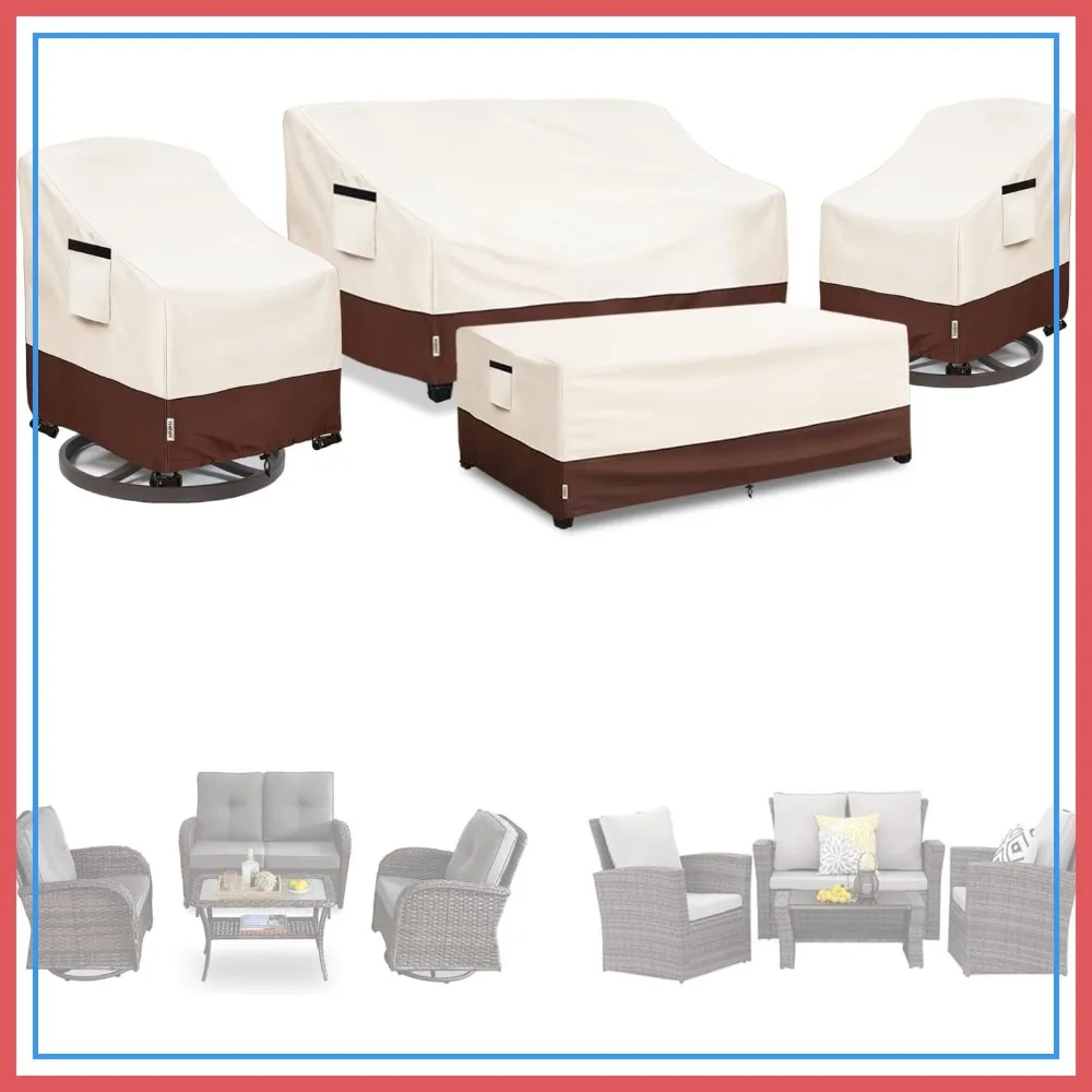 

4-Piece Patio Furniture Covers Set, 600D Heavy Duty Waterproof for Outdoor Couch, Chair, Coffee Table