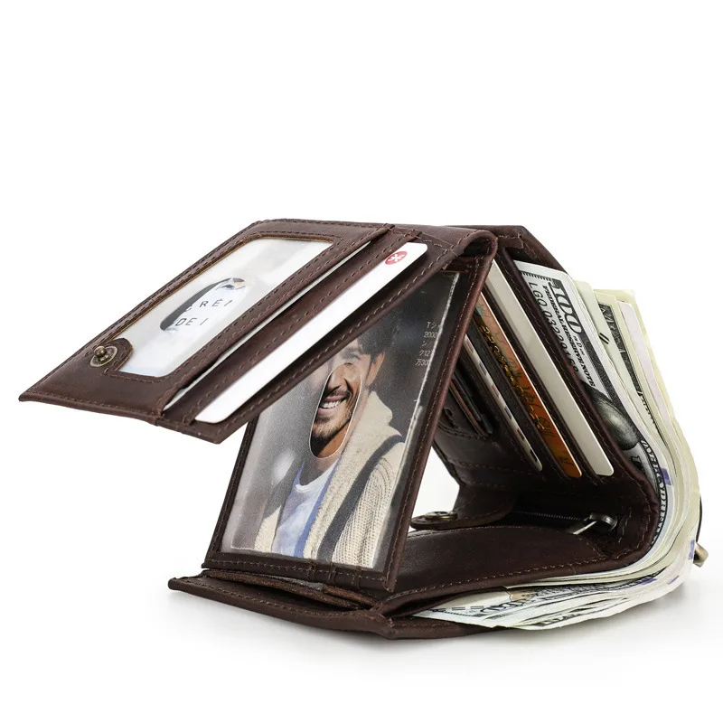 New Fashionable British Style Crazy Horse Cowhide Anti Theft Brush Multi Card Men's Leather Wallet Coin Purse Holder Men Wallets