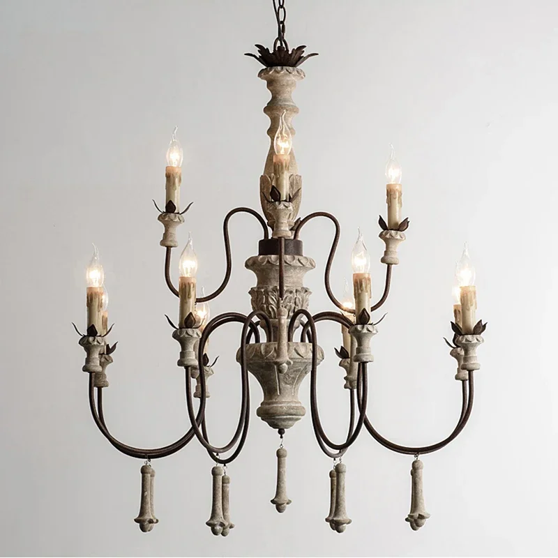 

Vintage Foyer Chandeliers Large Wooden Lustre Rustic Lighting Suspension Retro Lamps For Living Room Villa Lobby Indoor Fixtures