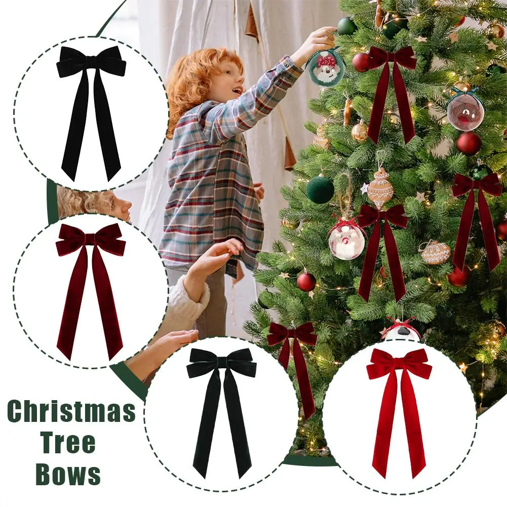 فيونكات عيد الميلاد المخملية خمر DIY شجرة عيد الميلاد الحلي الشريط القوس مع ربطة كابل هدية التفاف الأقواس الديكور #2