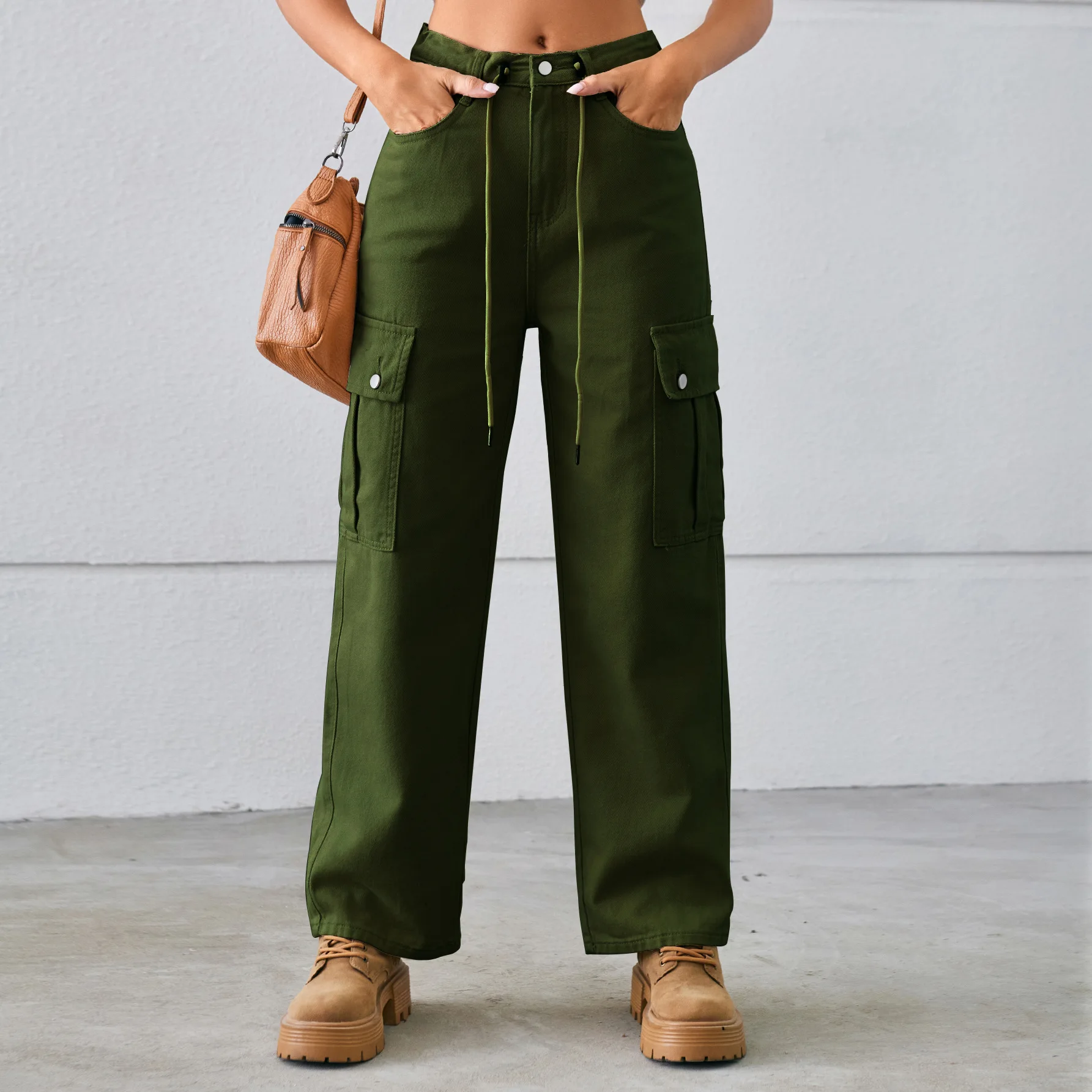 Women's Summer Fashion Denim Drawstring Adjustable Wash Cargo Pants Long Casual Pants 2024 Baggy Straight Cylindrical Jeans