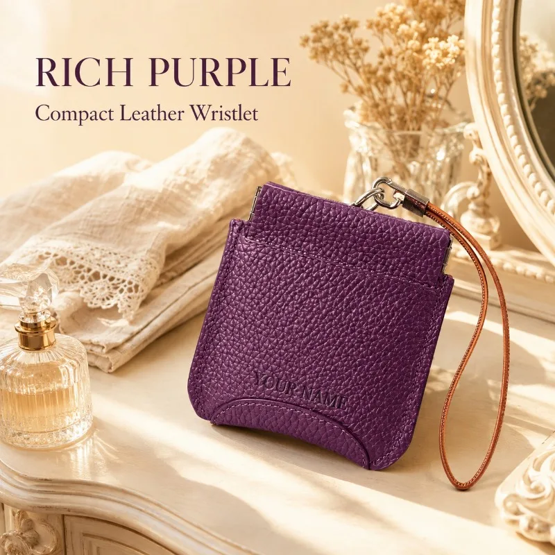 Genuine Leather Mini Neck Pouch Women Full Grain Cowhide Coin Purse Earphone Case Lipstick Bag Card Holder Custom Engraving