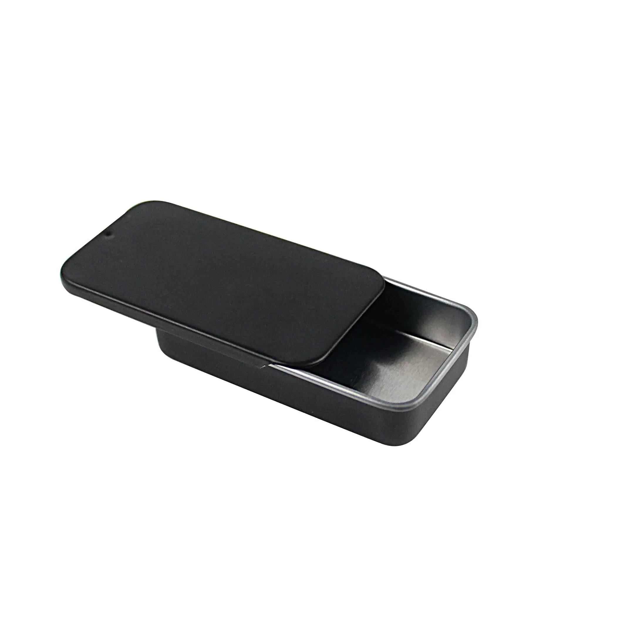 1pc 10ml Mini Black Matte Sliding Cover Push-Pull Tin Box Portable U Disk Chewing Gum Metal Box Small Home Ointment Storage Box