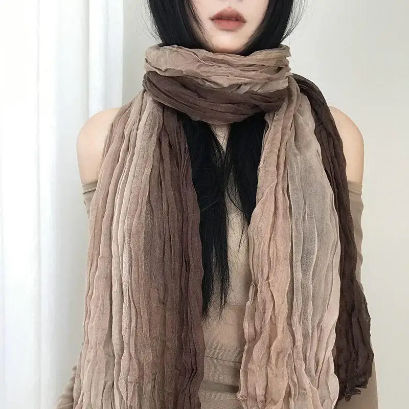 Bufanda de cáñamo de algodón degradado estilo desierto bufanda arrugada Vintage moda invierno cálido bufanda Casual chal