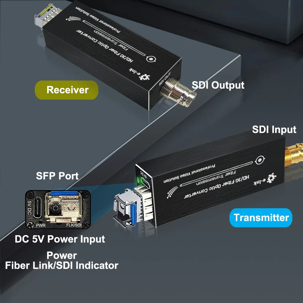 HD-SDI Fiber Converter 1080@30Hz SDI Over Fiber Optic Extender Broadcast Level Video Optical Transceiver