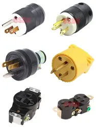 Conector de cableado de alimentación, montaje desmontable en línea, industria estadounidense, impermeable, color negro, 15A/20A, NEMA 5-15P / 5-20P