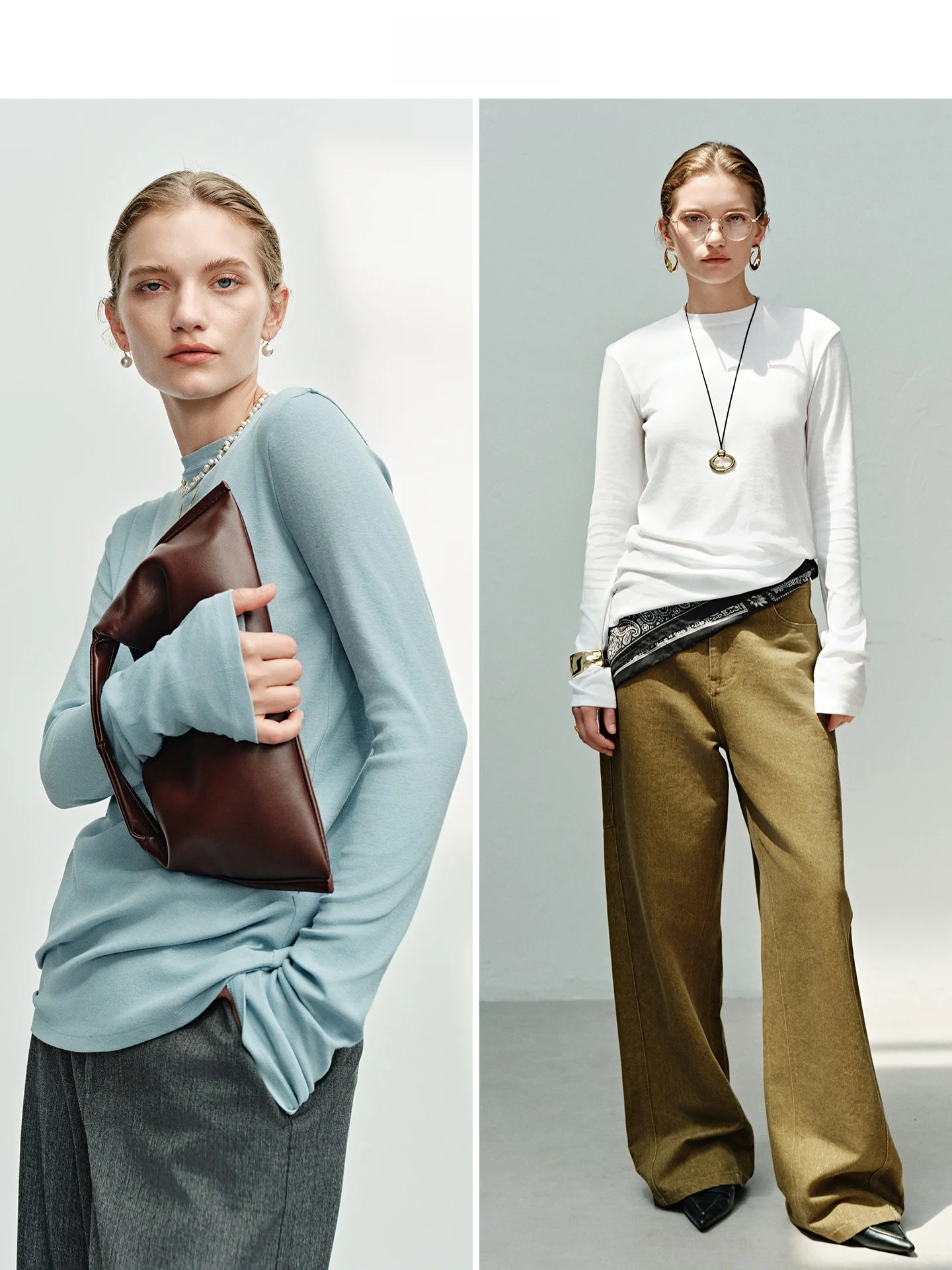 

High-eld Long-Sve Cotton T-irt Strong Twist Tead Women's Slim Fit Casual Sle Breathable Regular Thin Autumn Wear