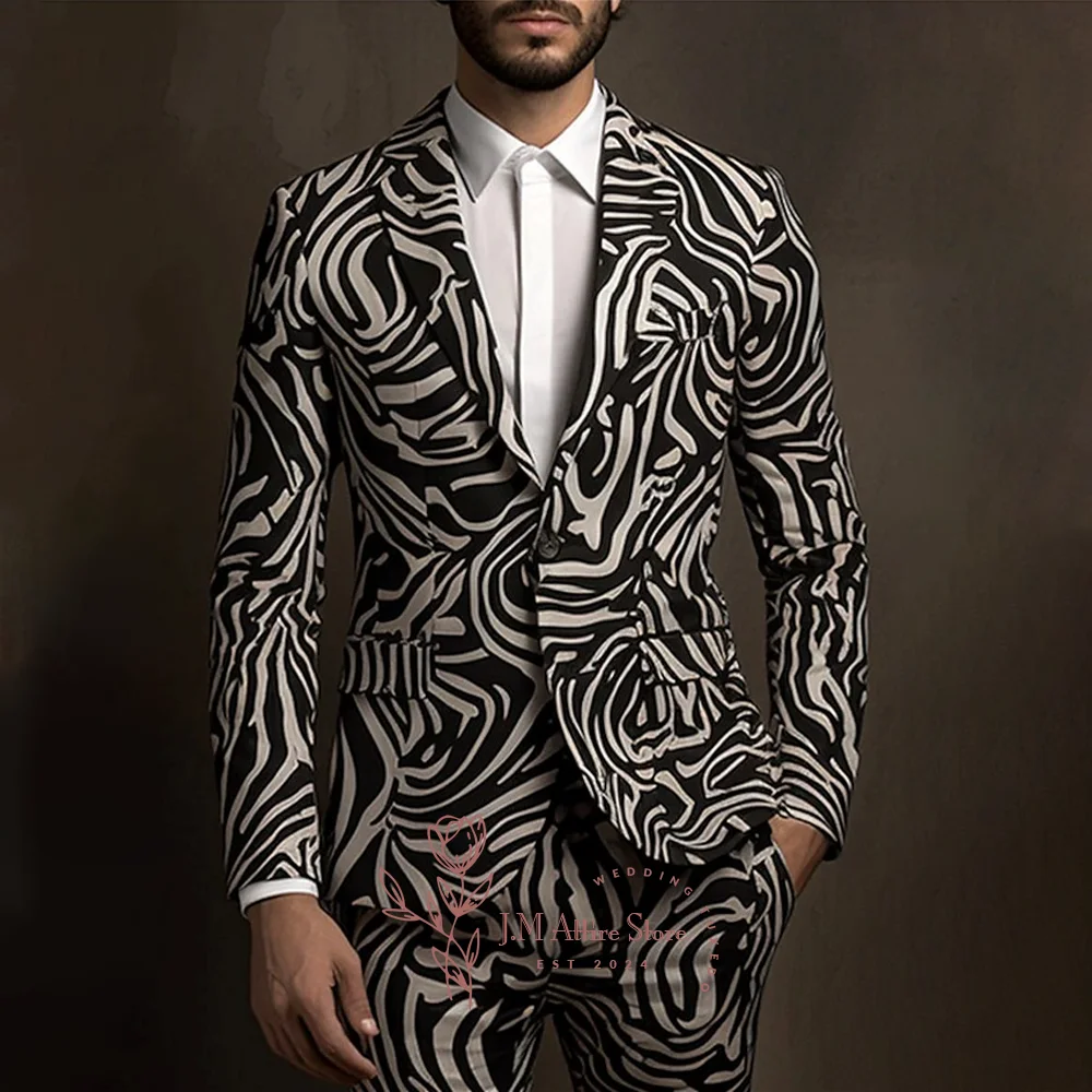 Men's Suit 2 Pieces Zebra Print Blazer Pants Warm Comfortable Business Wear to work Going out Wedding Prom Party Custom Tuxedo