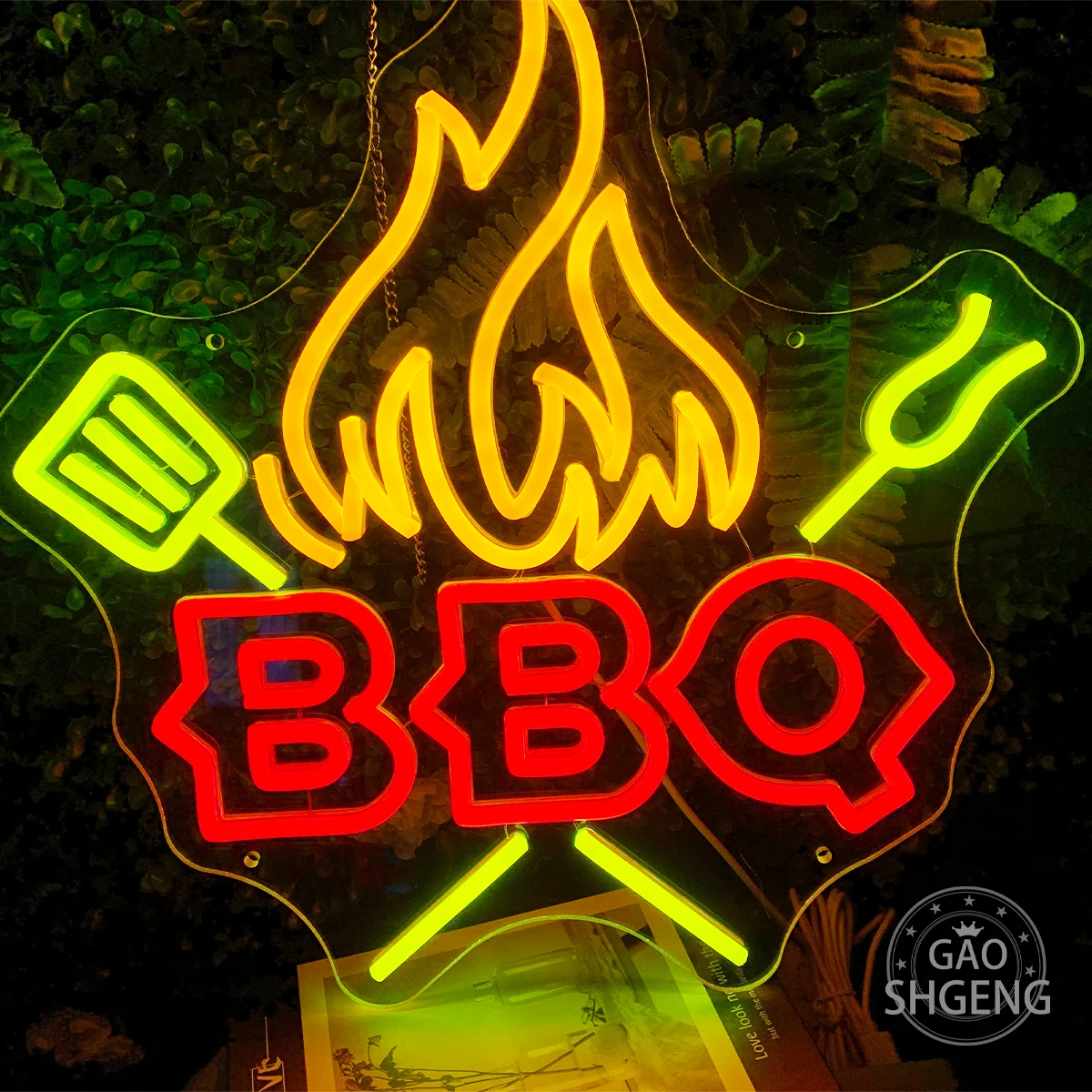 BBQ barbecue knife and Fork Neon Barbecue restaurant restaurant camping festival party to create the atmosphere of neon