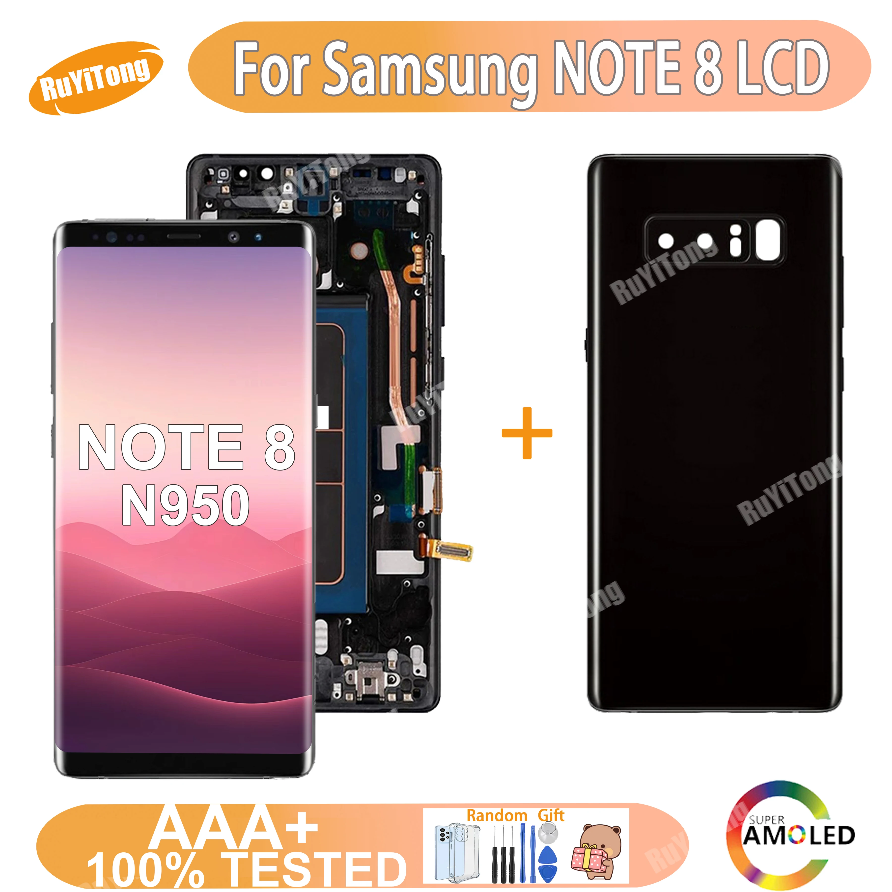 

AAA+100% AMOLED For Note 8 N950F Display For Samsung Galaxy Note8 LCD Screen With Frame SM-N950F N950A N950U LCD Display Screen