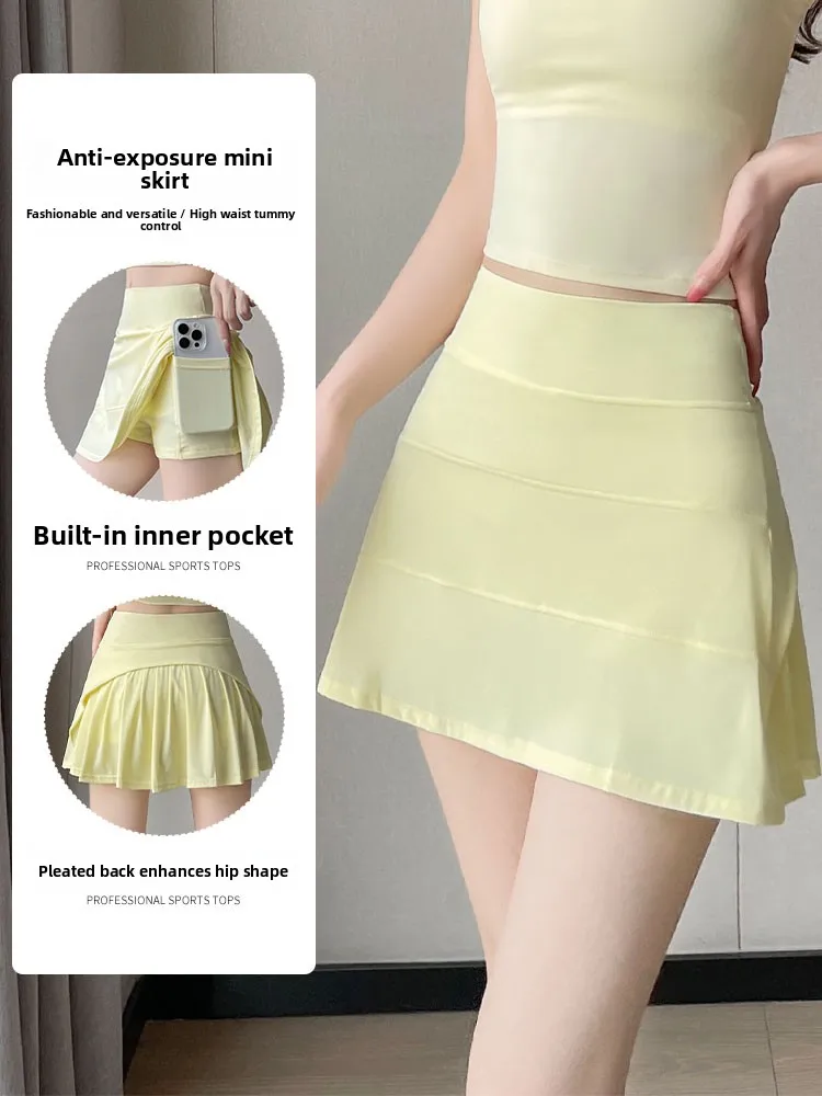 レディーススポーツウェアフィットネステニスセット速乾性スカートランニングトップベストサマー2025新作スリムバドミントンウェア