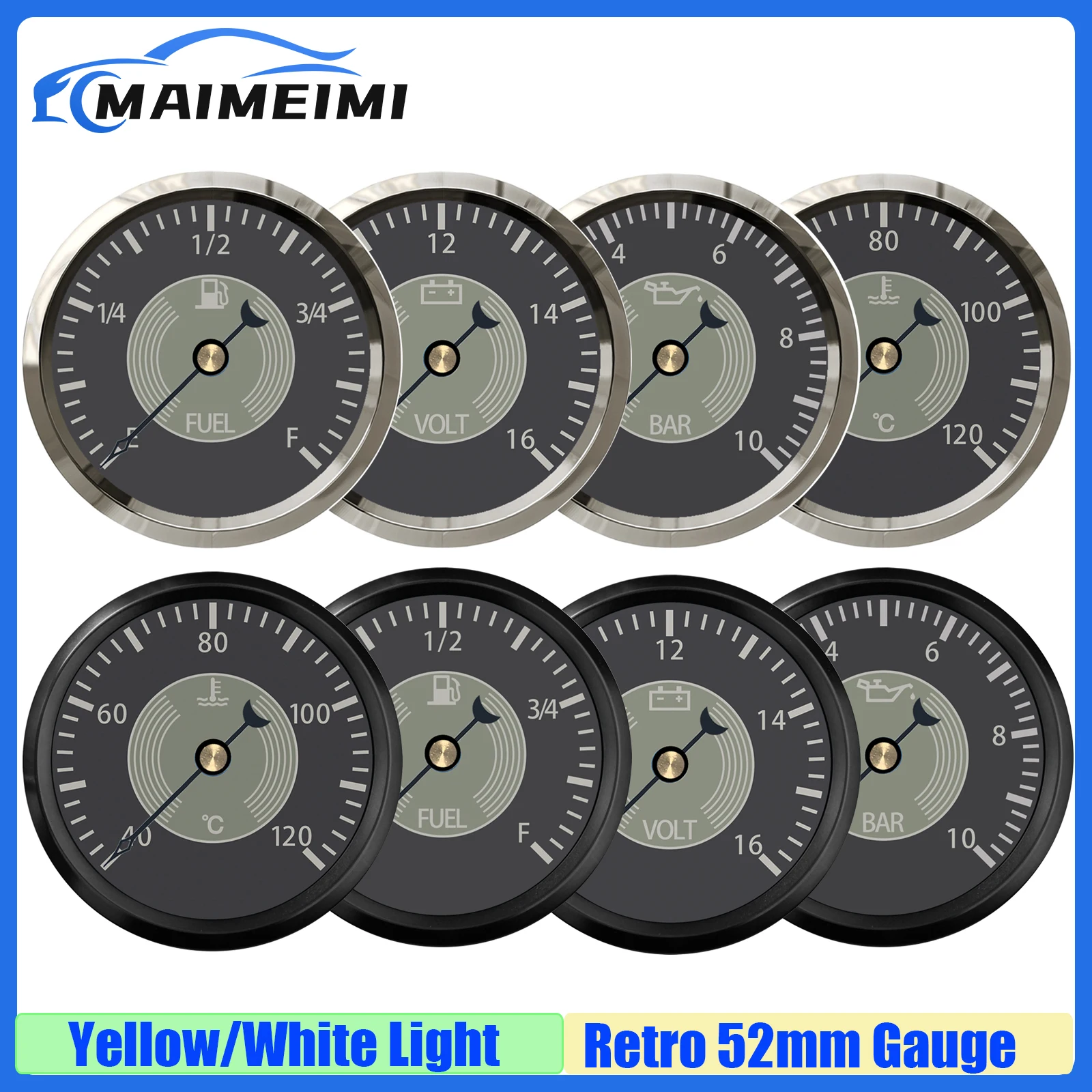 

Retro Classic 52mm Gauge Auto Car Boat Point Oil Pressure Gauge Voltmeter Fuel Level Meter Water Temperature Gauge 12V24V custom