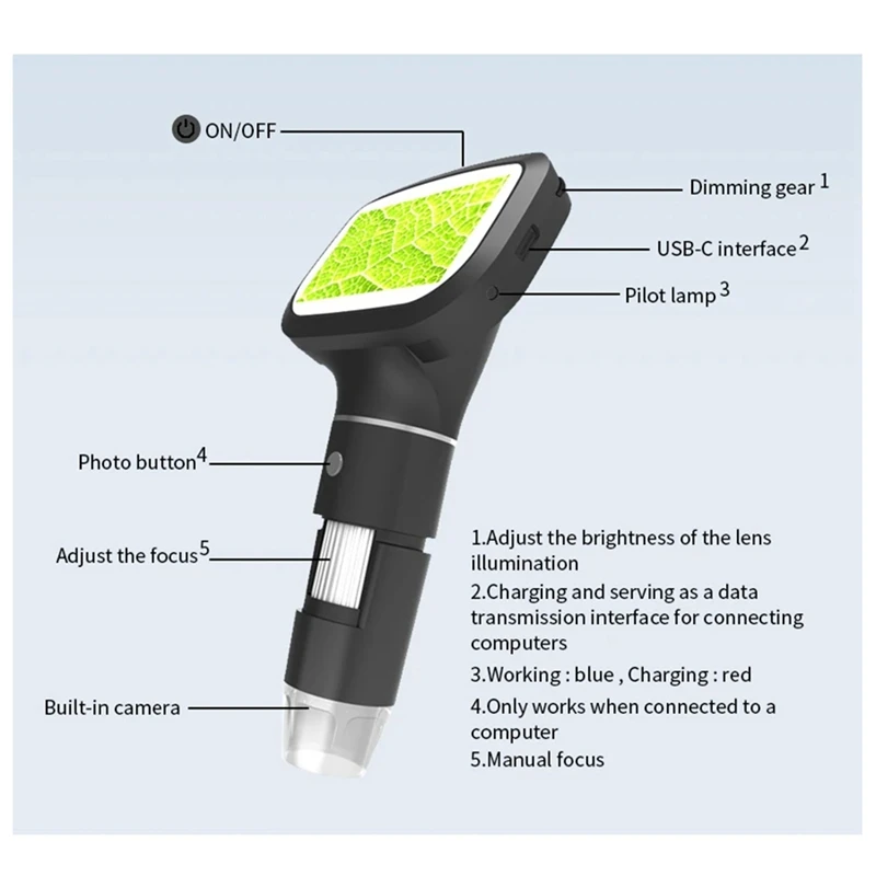 Upgrade 2.4 Inch Digital Microscope 1600X Magnification Coin Microscope With 8 Leds Soldering Microscope For Repair