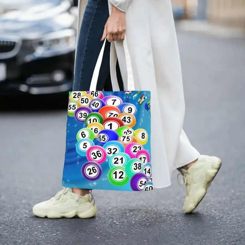 Custom Bingo Balls Canvas Shopping Bags Women Durable Groceries Paper Game Tote Shopper Bags