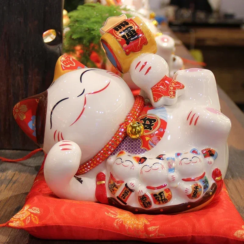

8-дюймовый керамический орнамент Maneki Neko Lucky Cat, копилка Fortune Cat, фигурка украшения дома, подарок, статуя копилки фэн-шуй