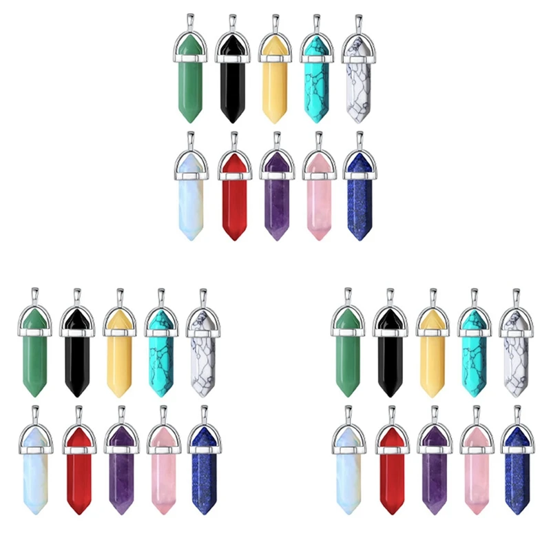 

30Pcs Healing Crystal Pendant Charms Jewelry Making Natural Gemstone Bulk Amethyst Obsidian Rose Quartz Carnelian