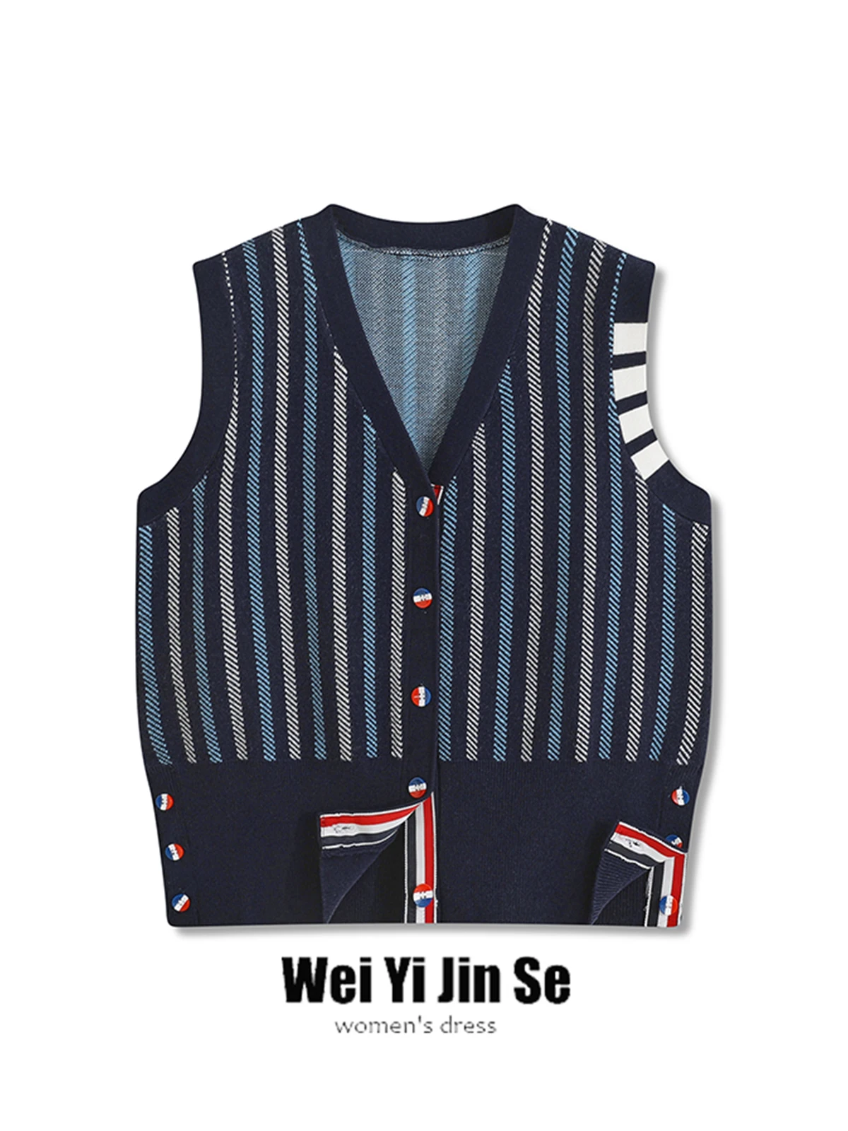 Retro Korean Style Striped Knitted Vest Women's Spring Autumn Loose Sleeveless Shoulder Bared Sweater Jacket Trendy V-Neck