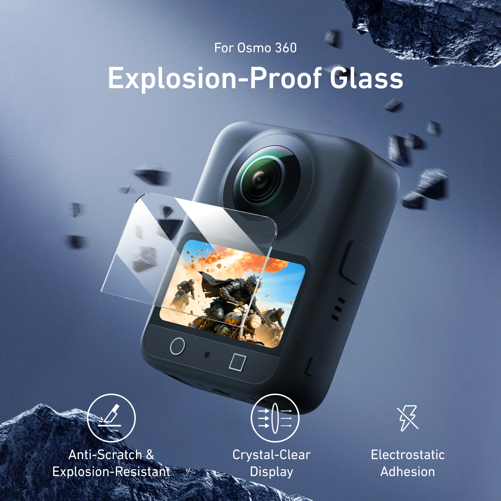 واقي شاشة من الزجاج المقسى من TELESIN لـ DJI OSMO 360 حماية العدسة طبقة حماية عالية الدقة لملحقات DJI OSMO 360