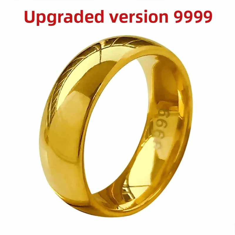 UMQ 24K Pure Plated Real 18k Yellow Gold 999 24k Plain Smooth Face Personality Money Seeking Couple Ring for Men and Women Coupl