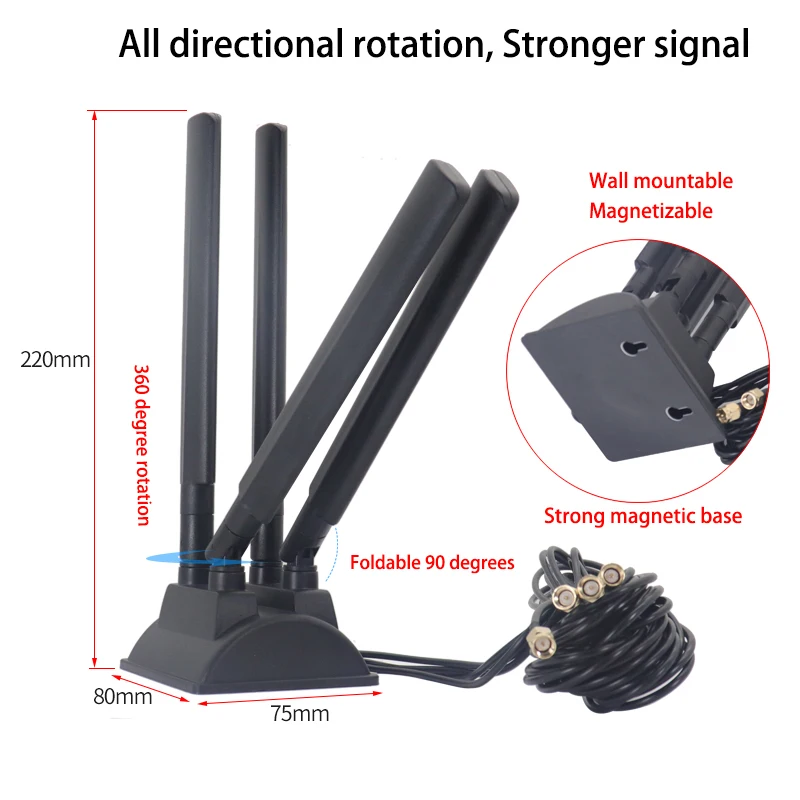 Imagem -02 - Roteador Quad-band Antena 12dbi Omni Mimo Amplificador Wi-fi Sinal Recepção Impulsionador Sma Cabo de Extensão Forte Base Magnética 5g