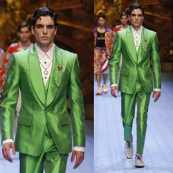 Fashion Shiny Green Groom Tuxedos Excellent Men Wedding Dress Business Prom Party Dinner Holiday Suit(Jacket+Pant+Vest)