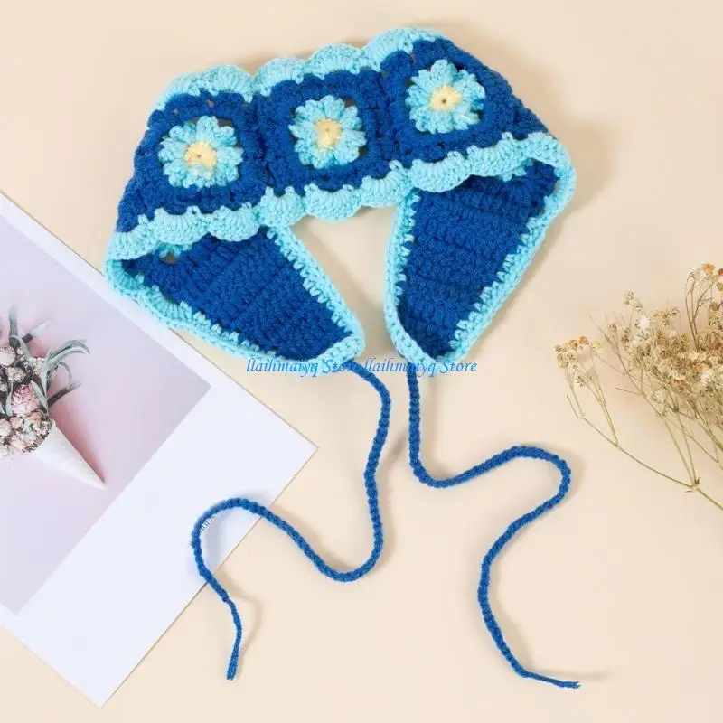 573B محبوك مطاطا باندانا الفتيات الساخنة زهرة نمط قابل للتعديل الكروشيه هيرباند