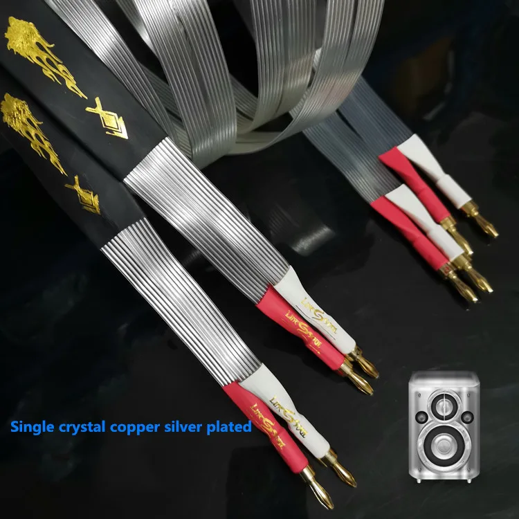 Cabo de alto-falante com fita musical HF-600, amplificador de áudio de classe hifi, conexão de cabeça de banana, cabo de alto-falante, cobre puro banhado a prata