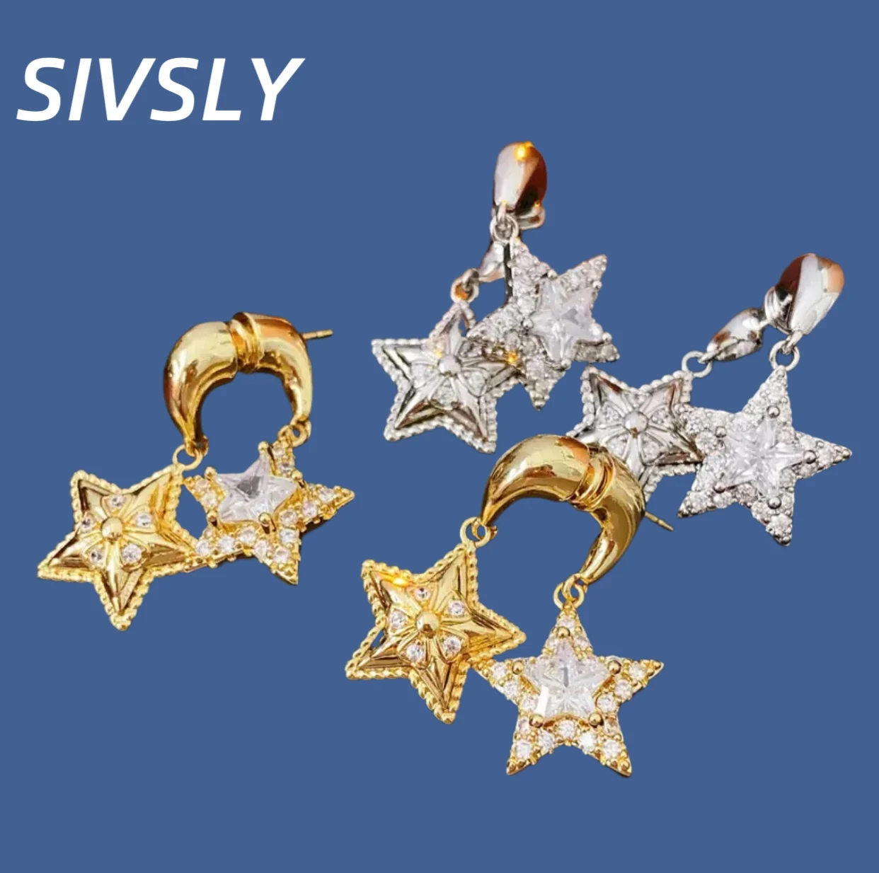 

Popular zirconium two-way earrings, fashionable, commuting, easy to match, luxurious earrings, high-end feeling, personal ear