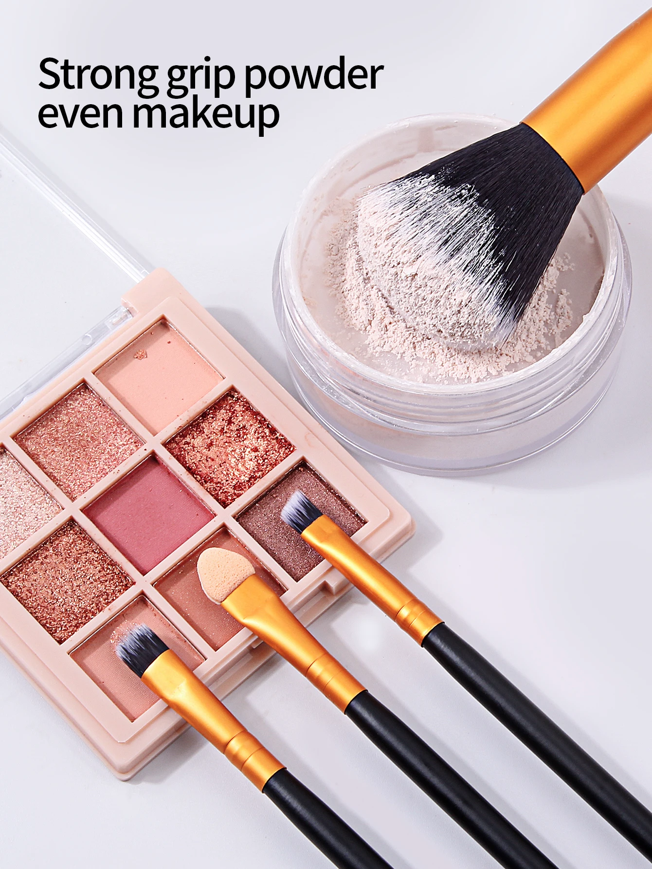 مجموعة أدوات مكياج مكونة من 14 قطعة: 12 قطعة من فرش مكياج ذات مقبض خشبي ذات شعيرات ناعمة + قطعتان من إسفنجات المكياج ونفخ البودرة وبيض التجميل