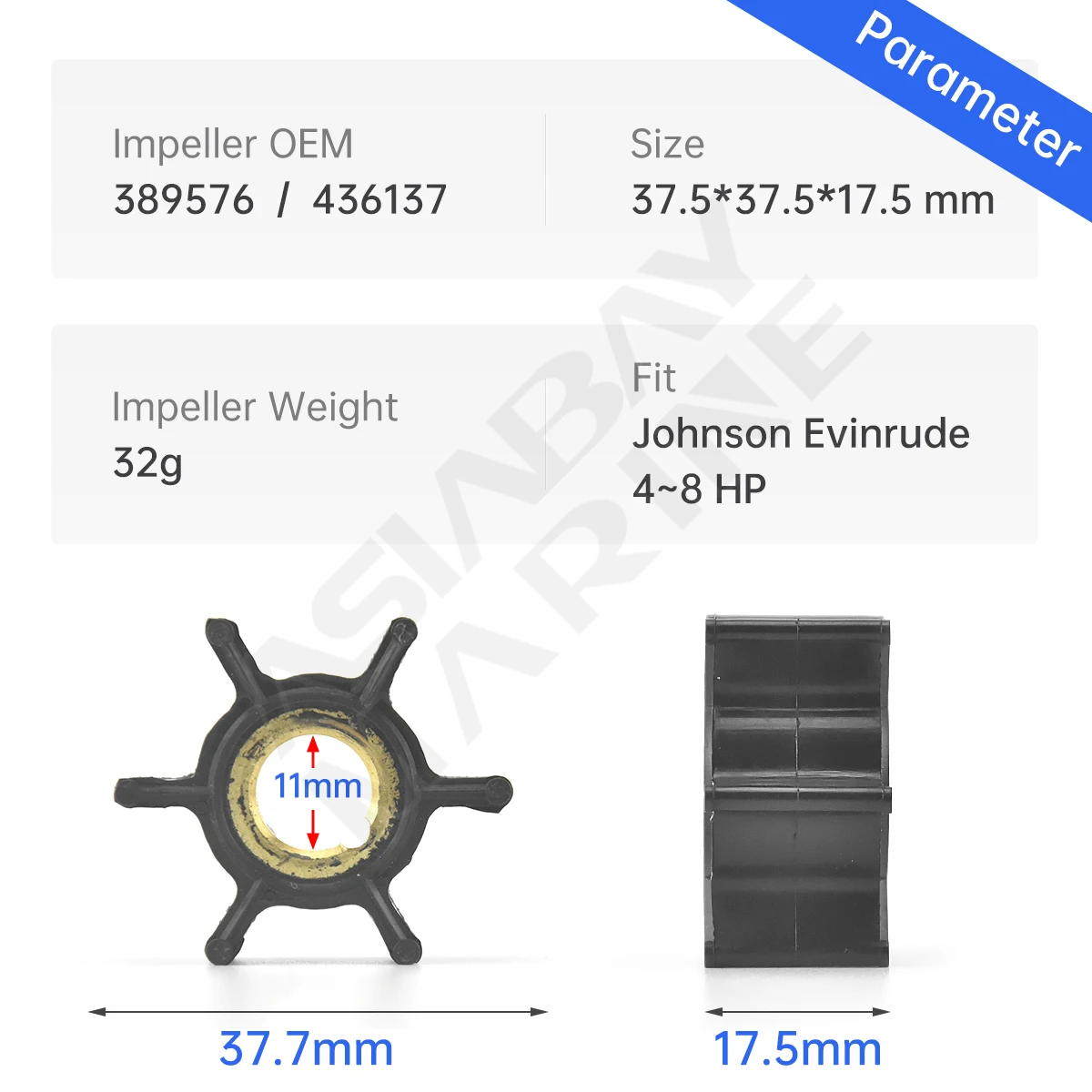 مضخة مياه المكره ل جونسون Evinrude ، محرك محرك خارجي ، أجزاء قارب ، 389576 ، 4hp ، 4.5hp ، 5hp ، 6hp ، 8hp ، 436137 ، سييرا 18-3091