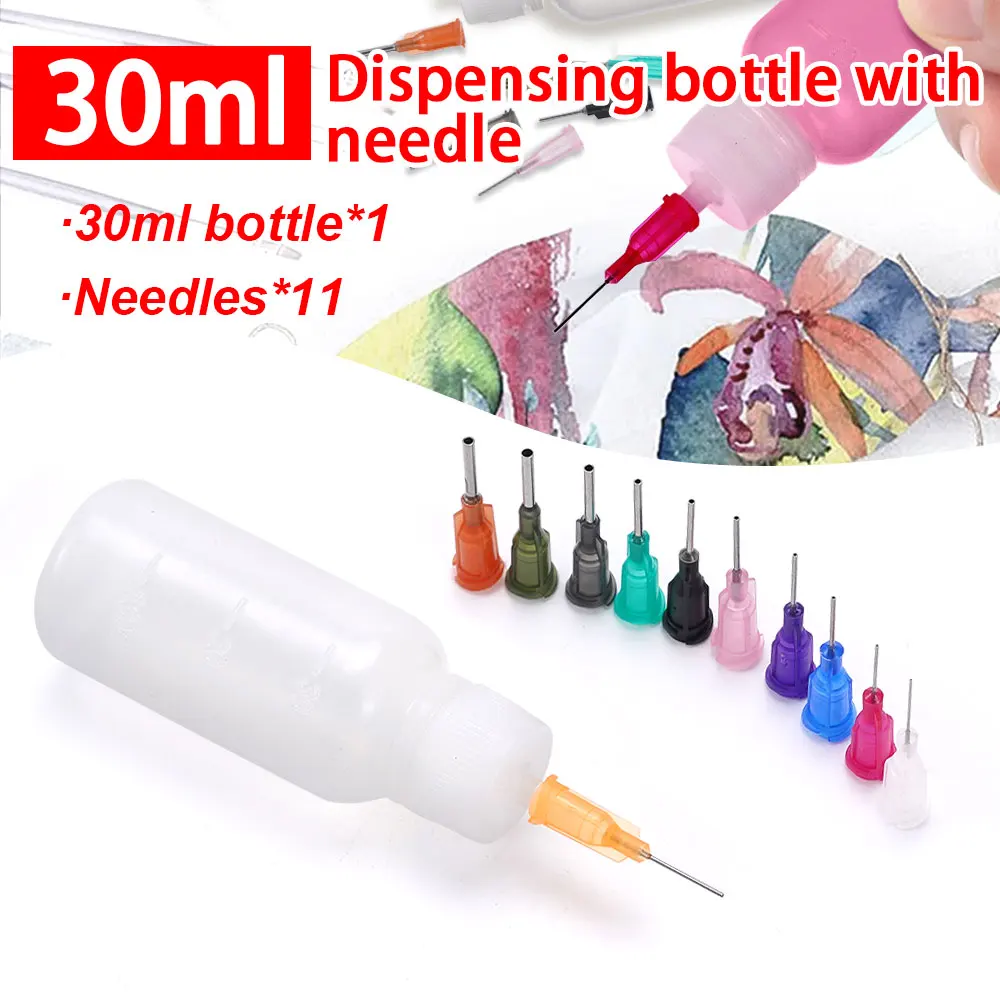 Botella de Alcohol con flujo de colofonia de plástico, e-líquido vacío, 30/50ml, para dispensador de colofonia, pasta fundente de soldadura + 11 agujas, piezas de herramientas