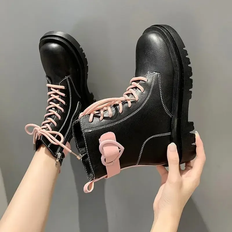 Chunky Platform Woman Short Shoes Round Toe Ankle Boots for Women Kawaii Booties Cute Chic and Elegant Sale New Rock Pu On Offer