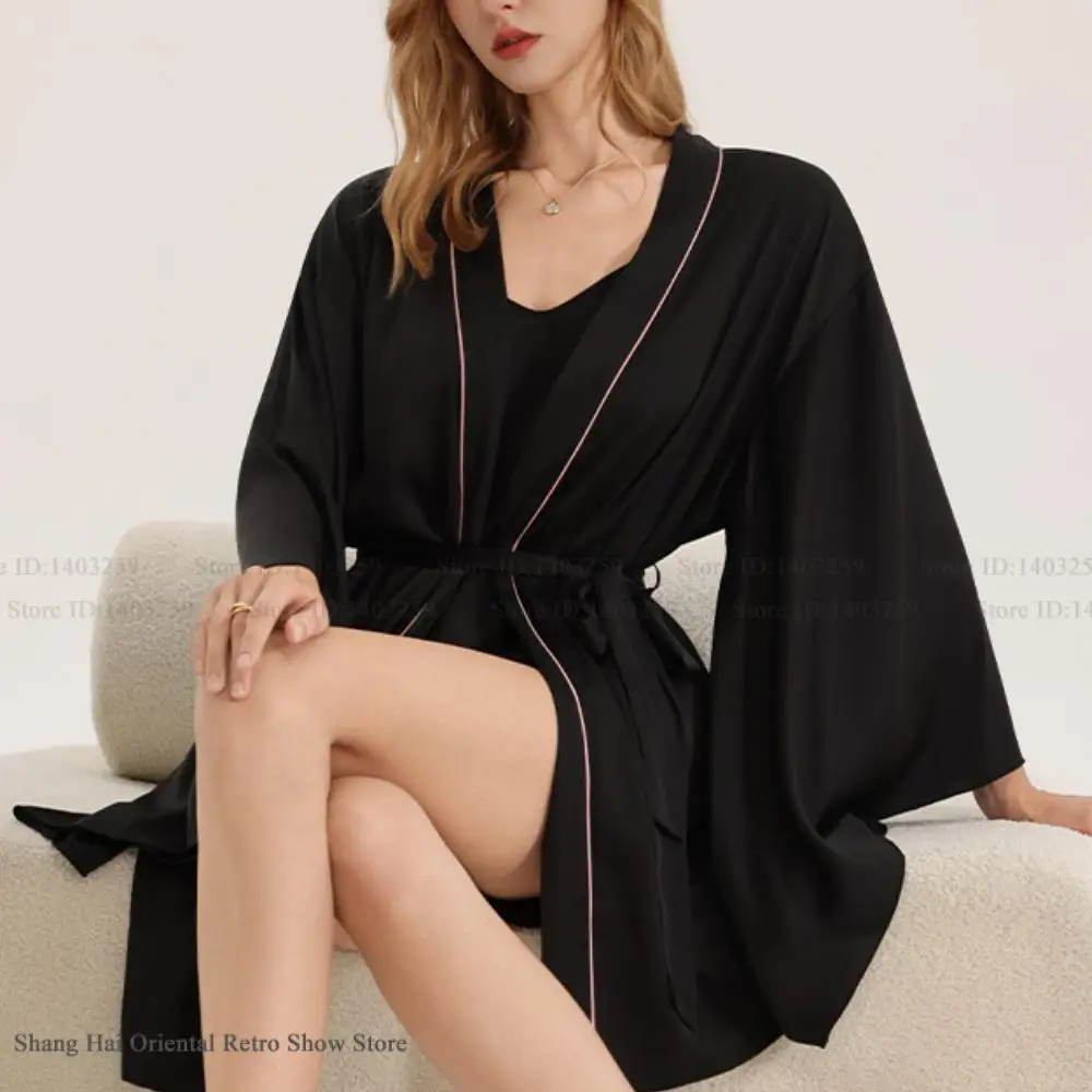 

New Satin Chiffon Female Robe Home Dressing Gown Sexy Big Sleeve Kimono Bathrobe Gown Spring Summer Loose Nightgown Lounge Wear