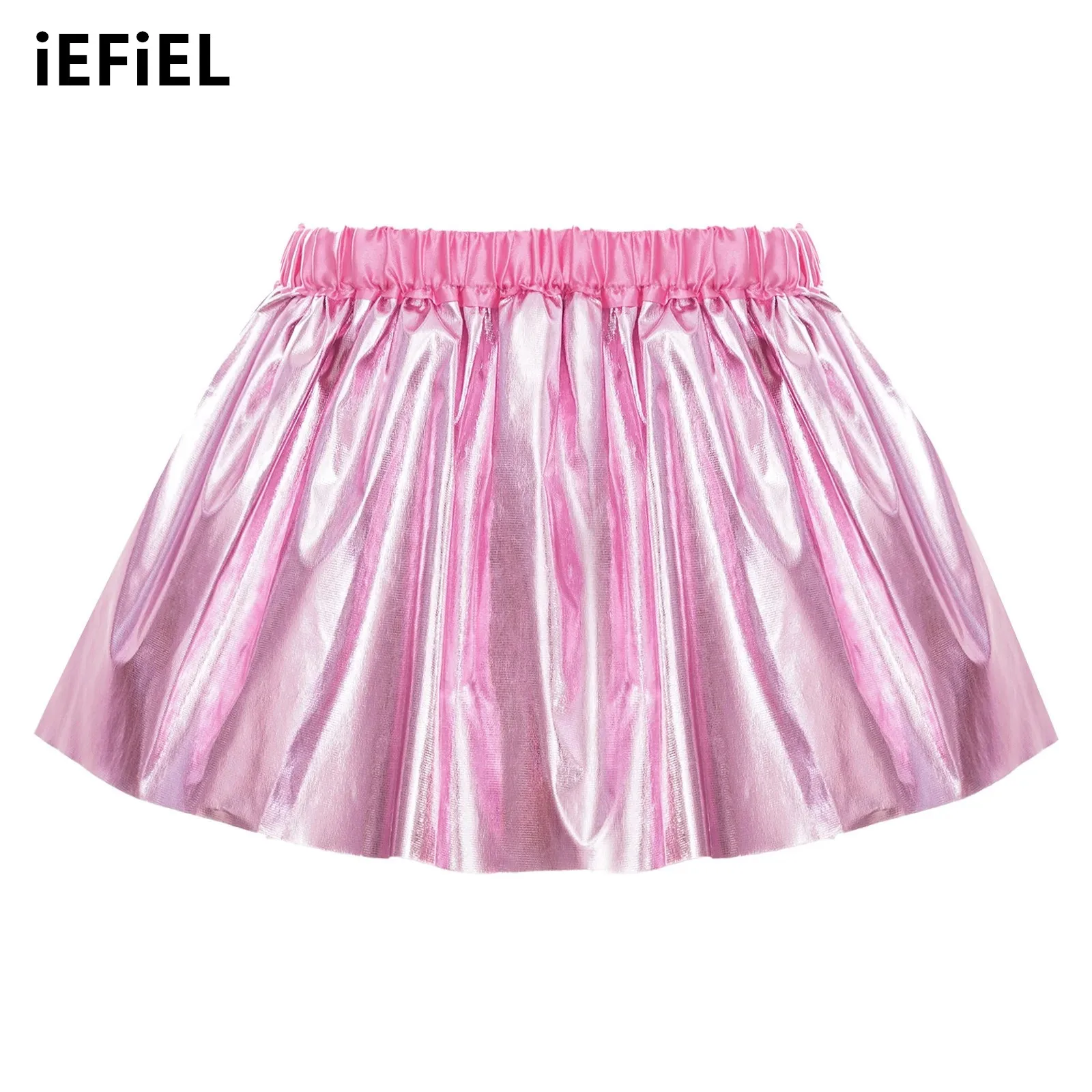 

Kids Girls Metallic Shiny Dance Skirt Elastic Waistband Tulle Lining Ruffled Skirts for Performance Birthday Party