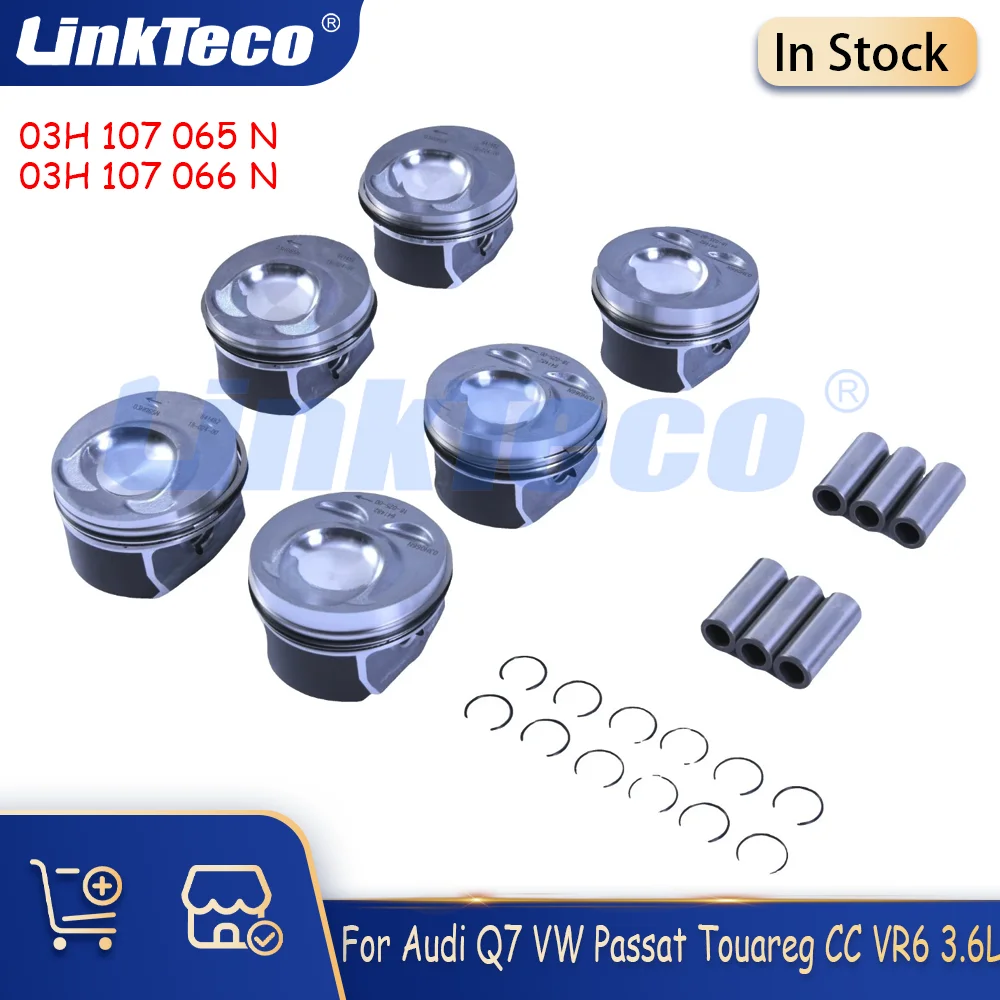 Motor 6x pistones con juego de anillos compatible con 3,6 L VR6 para Audi Q7 VW Passat Touareg CC VR6 3.6L motor 2006-2017 03H198151B