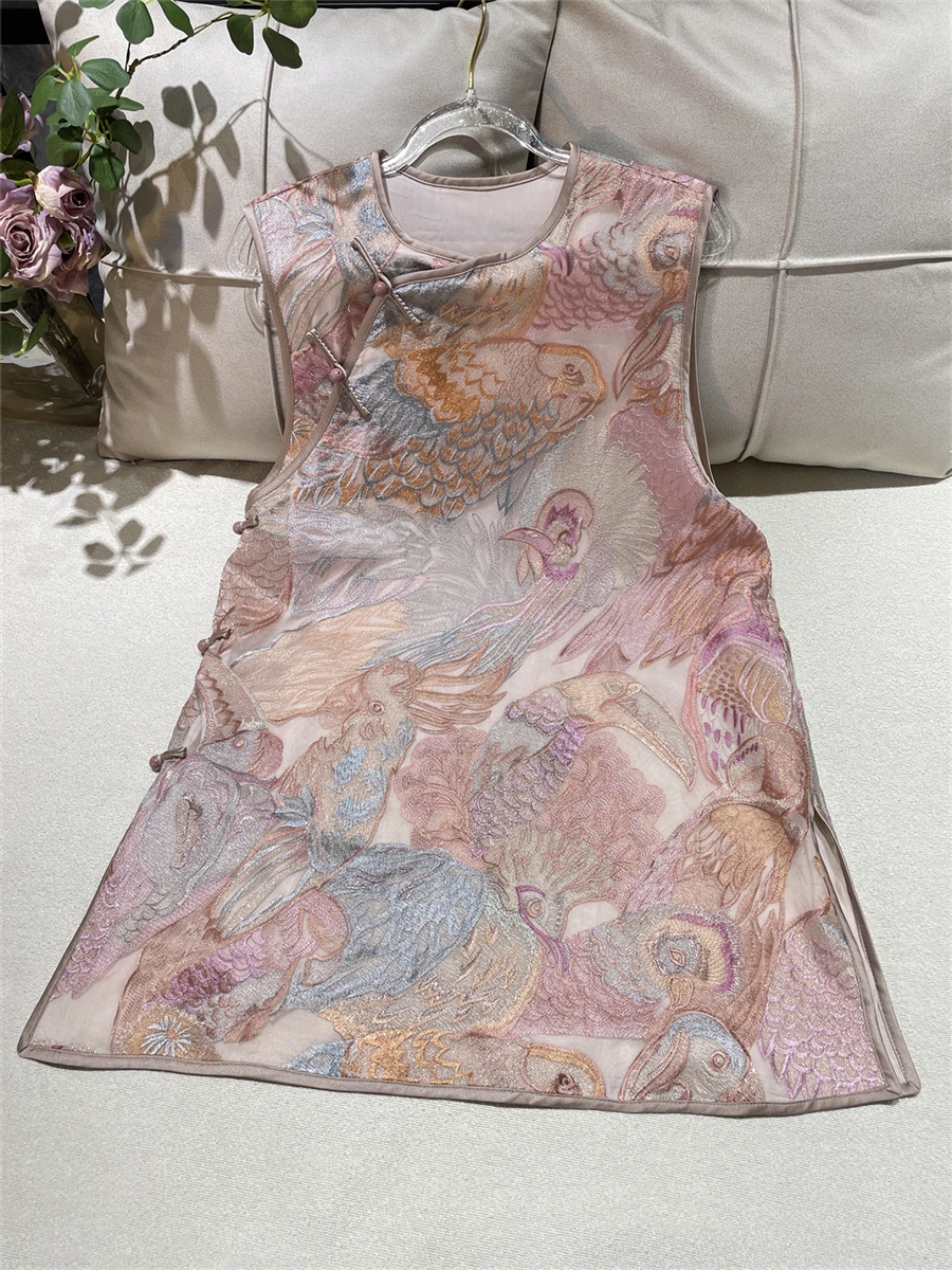 

Новый китайский Sle, национальный тренд, золотое плетение, вышивка, тяжелая работа, шелковый Egean, шиловый воротник, топ Qipao, женская мода