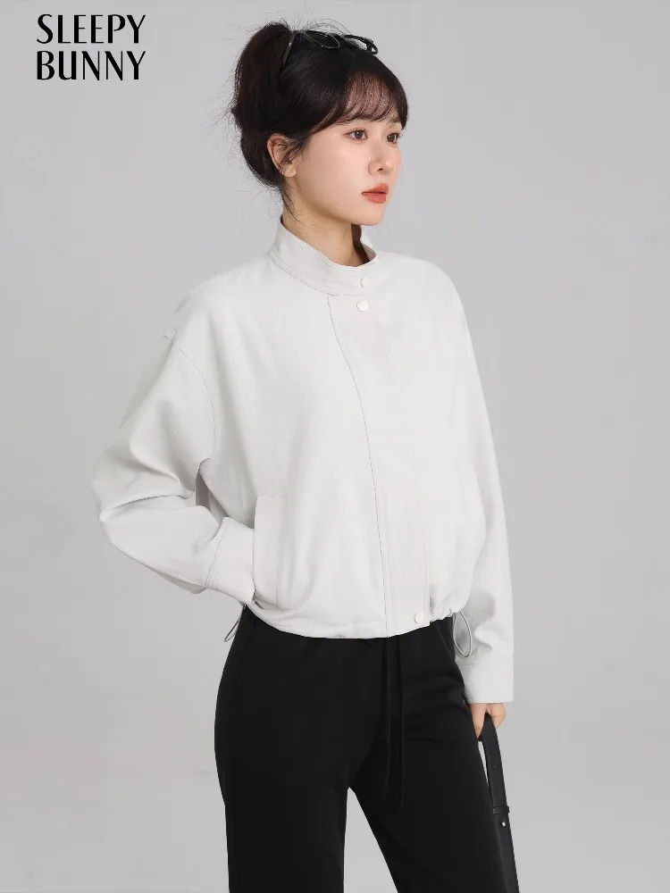 

Минималистичная куртка с воротником-стойкой, женская короткая свободная верхняя одежда, повседневное пальто-бомбер в японском стиле в стиле ретро, осеннее повседневное шикарное уличное пальто