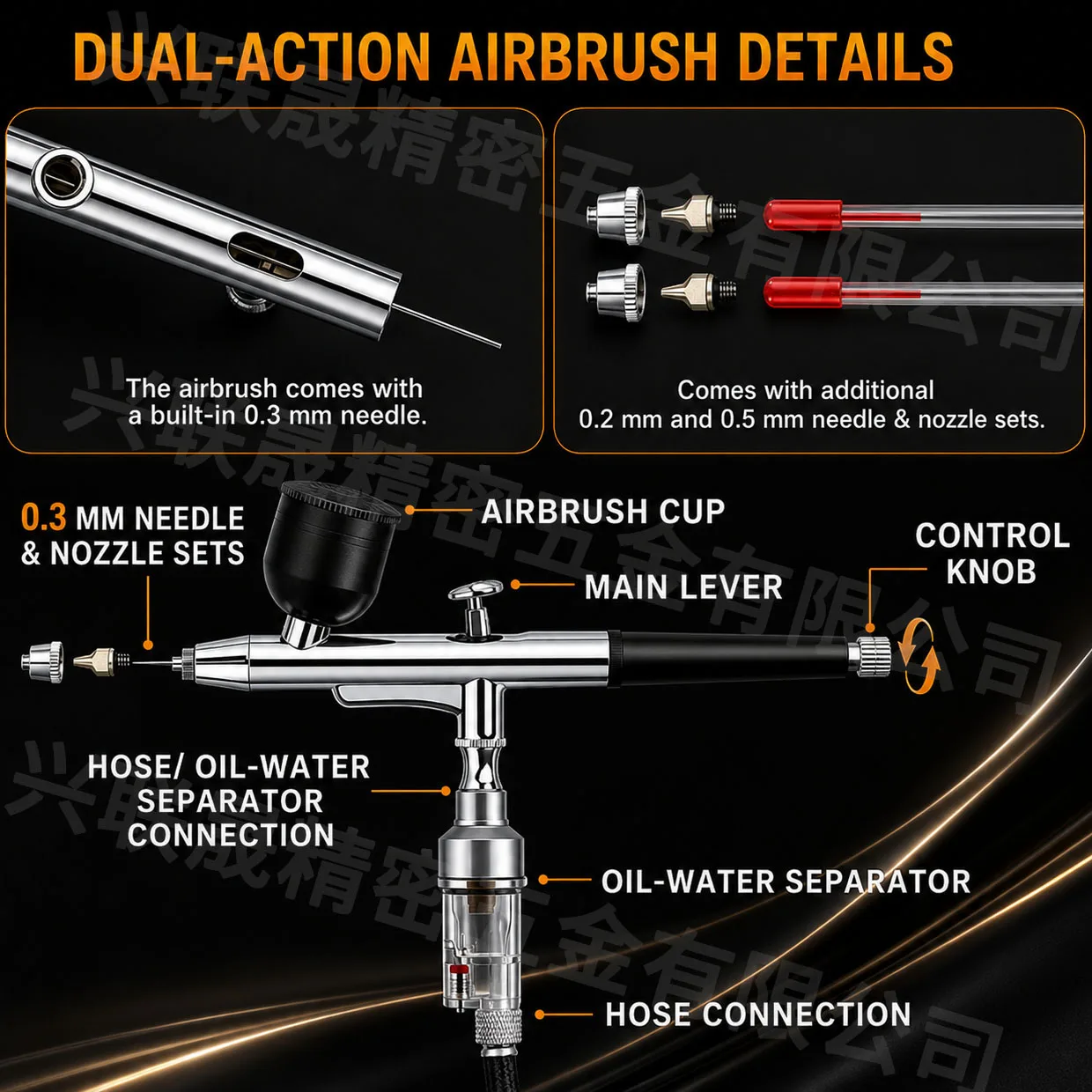 Dual-Action Airbrush Kit 55PSI dual-hose connectivity High-Pressure Auto Stop Compressor Kit for Painting Model Makeup Nail
