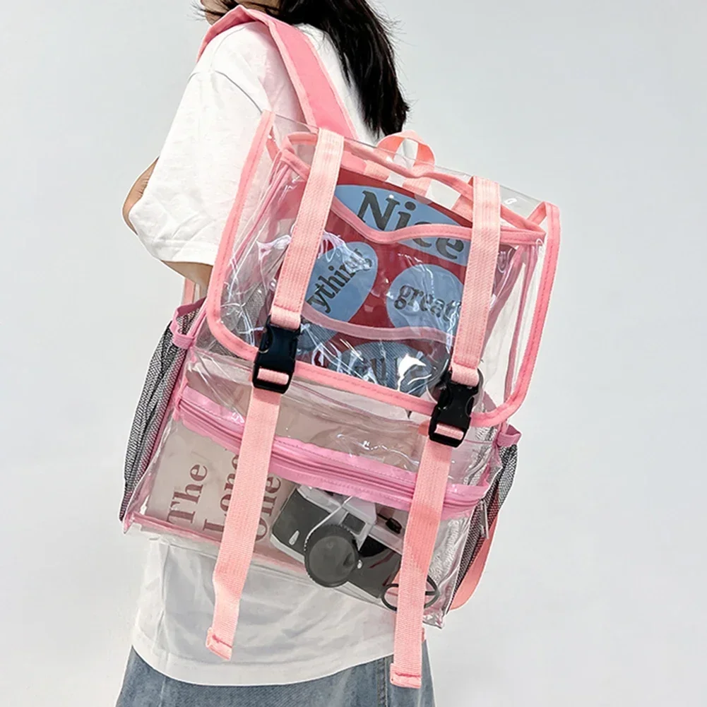 Transparent PVC College Student Rucksack Fashion School Backpack Waterproof Large Capacity See Through Solid Clear Bag for Women