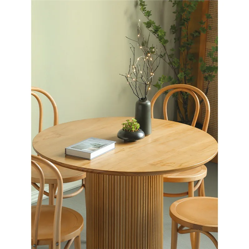 Solid wood round table, small apartment, minimalist household meal, multi-functional large round table