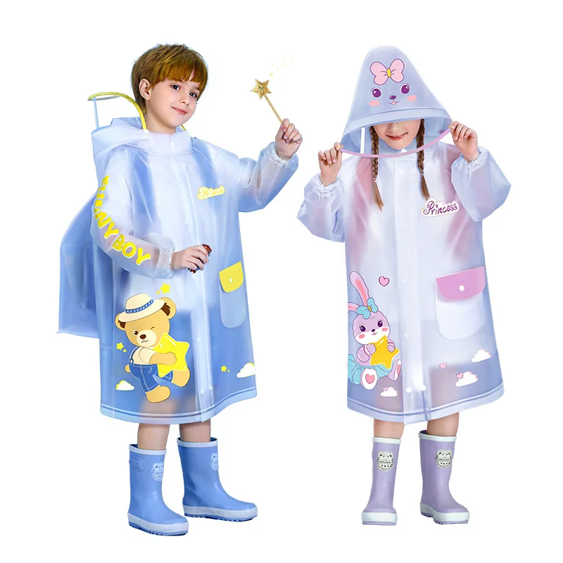 Full Body Waterproof Raincoat for Children Boys and Girls Primary School Kindergarten New Style Raincoat with Schoolbag