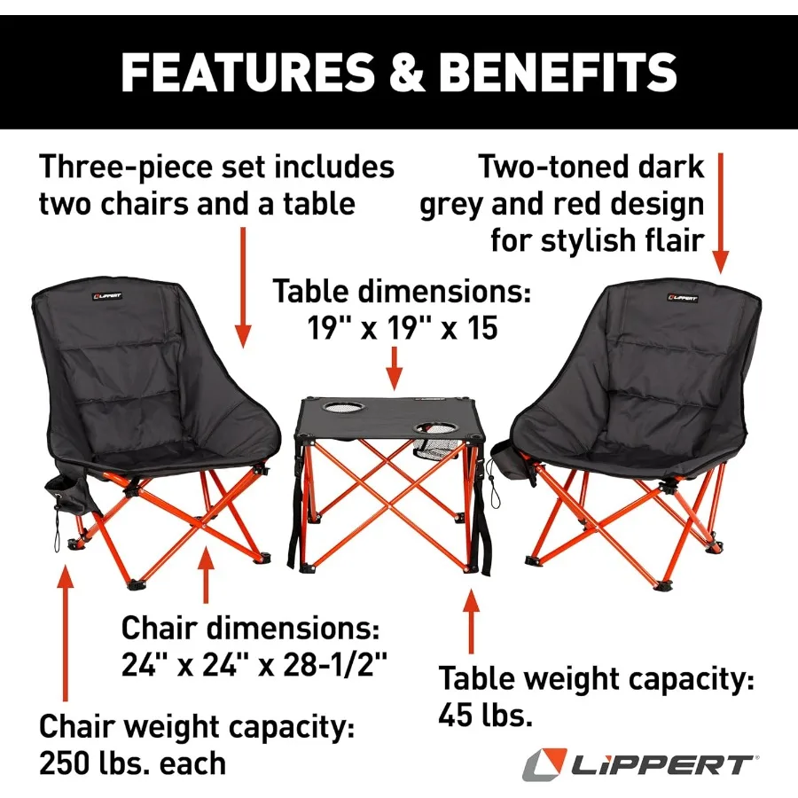 طقم كراسي وطاولة مكون من 3 قطع، كراسي قابلة للطي من البوليستر 600 دنير، حاملات أكواب مزدوجة، مغرفة مبتكرة للراحة القصوى، قابلة للطي #2
