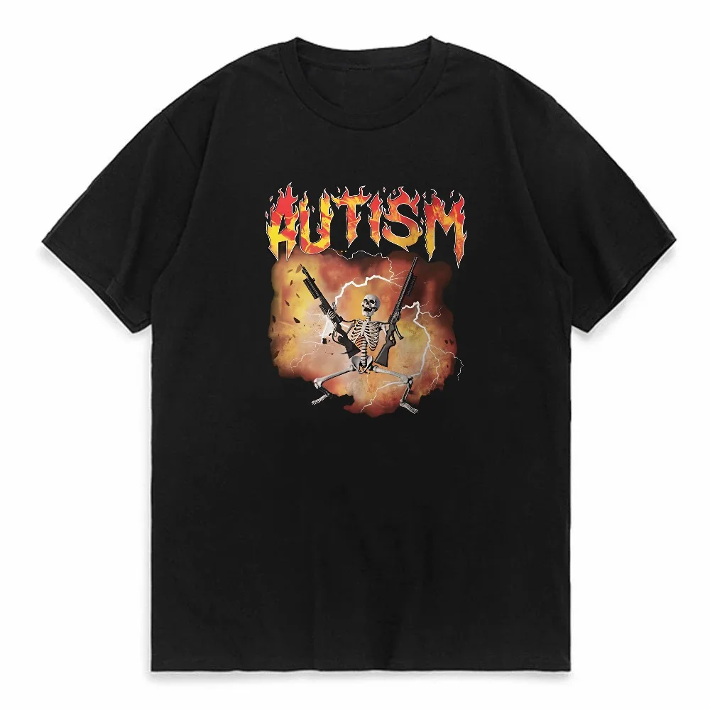 Autistic Funny Skeleton T-Shirt Autism Meme Graphic T Shirts Harajuku Fashion Vintage tee Unisex Streetwear