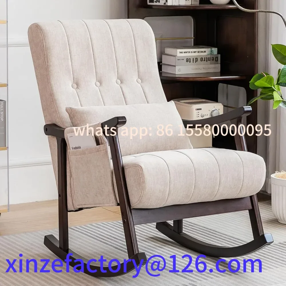 

Customizable Rocking, Nursery Upholstered Rocking Chair Indoor for Living Room, Modern Glider Rocker w/Pillow