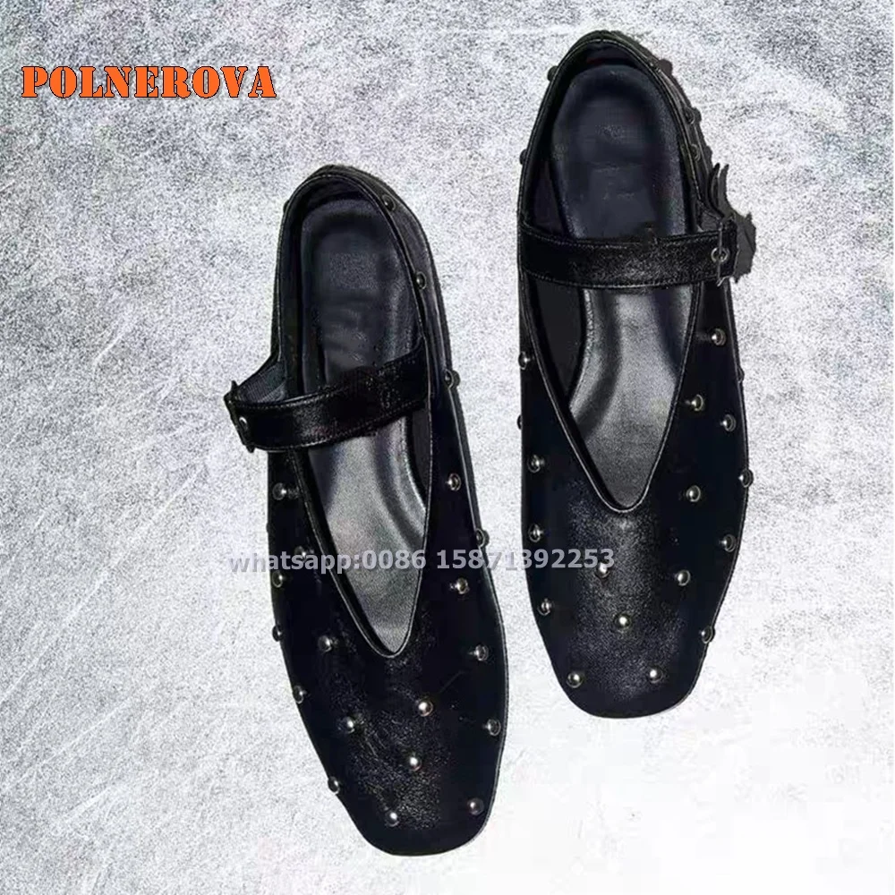 

Rhinestone Buckle Strap Shallow Flat Pumps Round Toe Solid Soft Comfortable Ballet Women Shoes Plus Size Casual 2024 Newest