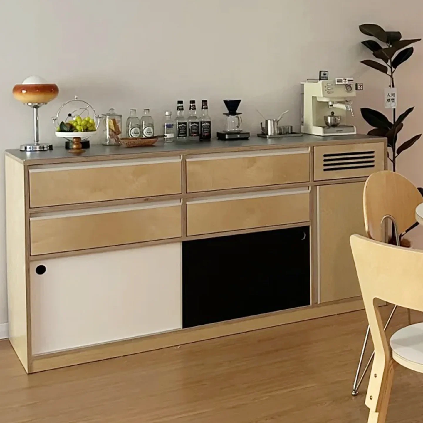 LMM Marine Panel Contrast Sideboard, Stainless Steel Countertop, Large Capacity Storage Cabinet
