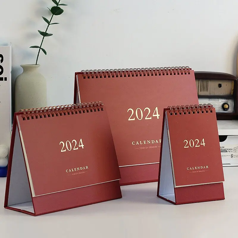 2024 English calendar gold-plated cowhide desk calendar small fresh desktop notepad calendar monthly calendar memo notepad